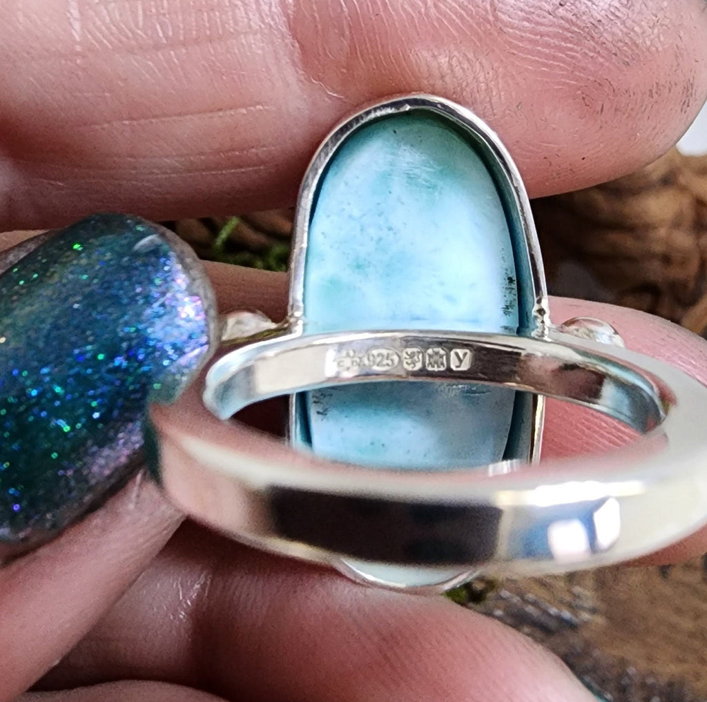 Silver Larimar statement ring, sterling silver ring, chunky ring, blue jewellery, sea theme gift, gift for her, ladies gift idea, handmade