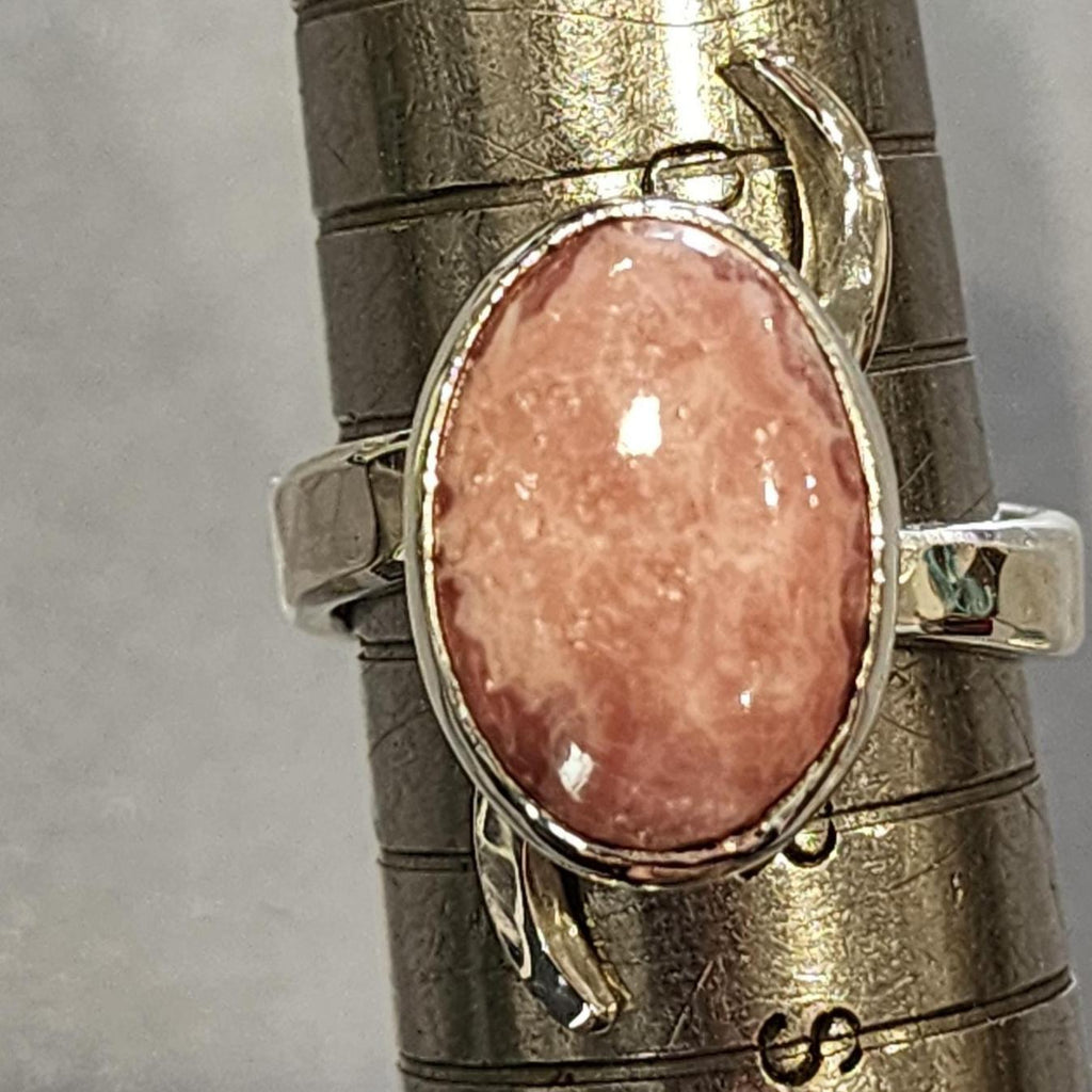 Rhodochrosite sterling silver ring, One off, In Stock, pink gem, boho statement, Artisan, Healing crystal, spiritual gift idea, energy stone, Natural oval gem
