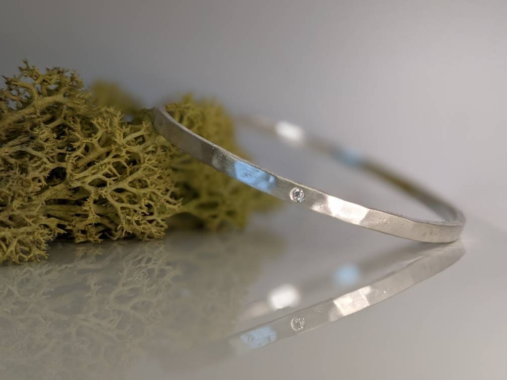 Silver Bangle, Made to order Moissanite bangle,  diamond alternative, birthday gift, April birthstone, Mothers Day, Valentine's, Thankyou gift idea