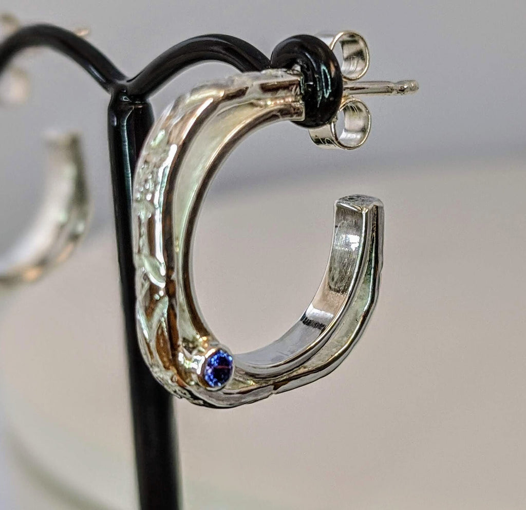 Silver Frame Hoop Earrings, Recycled Silver, Cubic Zirconia