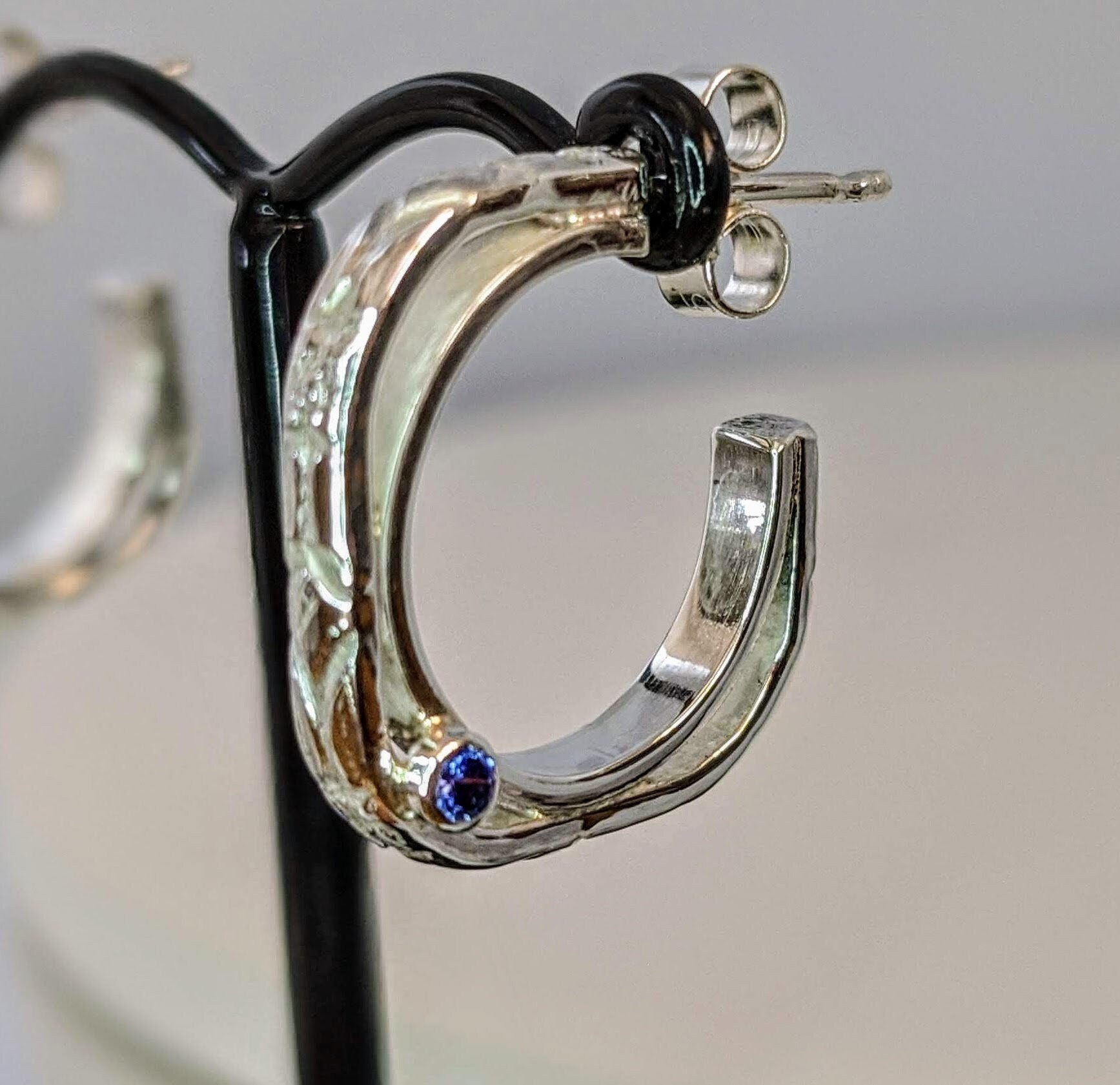 Silver Frame Hoop Earrings, Recycled Silver, Cubic Zirconia