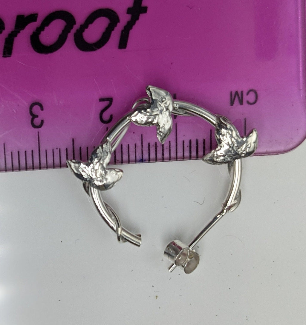 Silver Ivy hoops, Christmas earrings, yule gift, Made to order, Christmas gift, Ivy leaf, xmas gift, hedera theme, ladies, stocking filler, women, yuletide