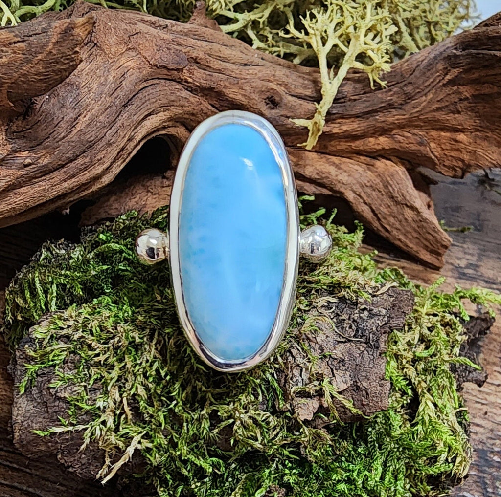 Silver Larimar statement ring, sterling silver ring, chunky ring, blue jewellery, sea theme gift, gift for her, ladies gift idea, handmade