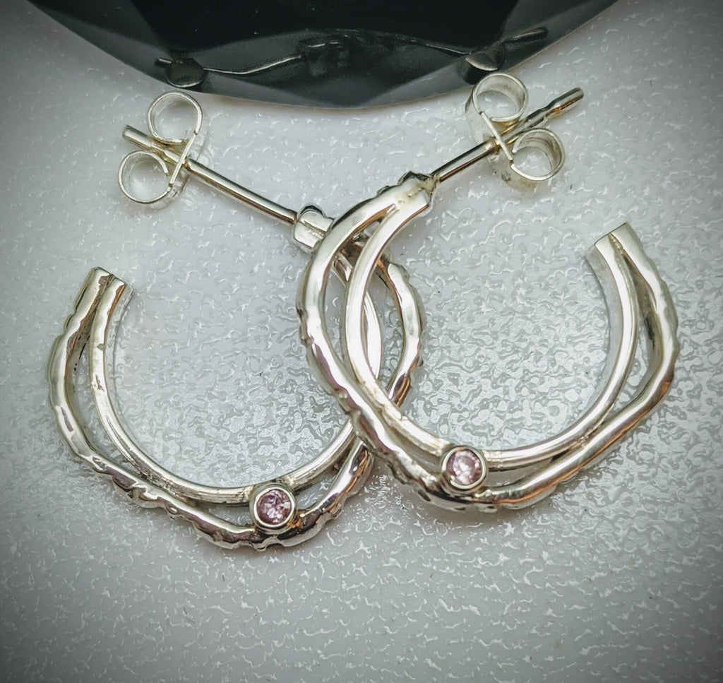Silver Frame Hoop Earrings, Recycled Silver, Cubic Zirconia