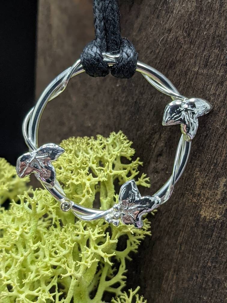 Diamond Ivy wreath pendant, made to order, silver necklace, woodland themed pendant,  Forest gift, Ivy leaf, Hedera, Fae, Pagan, Tree, Graduation, birthday
