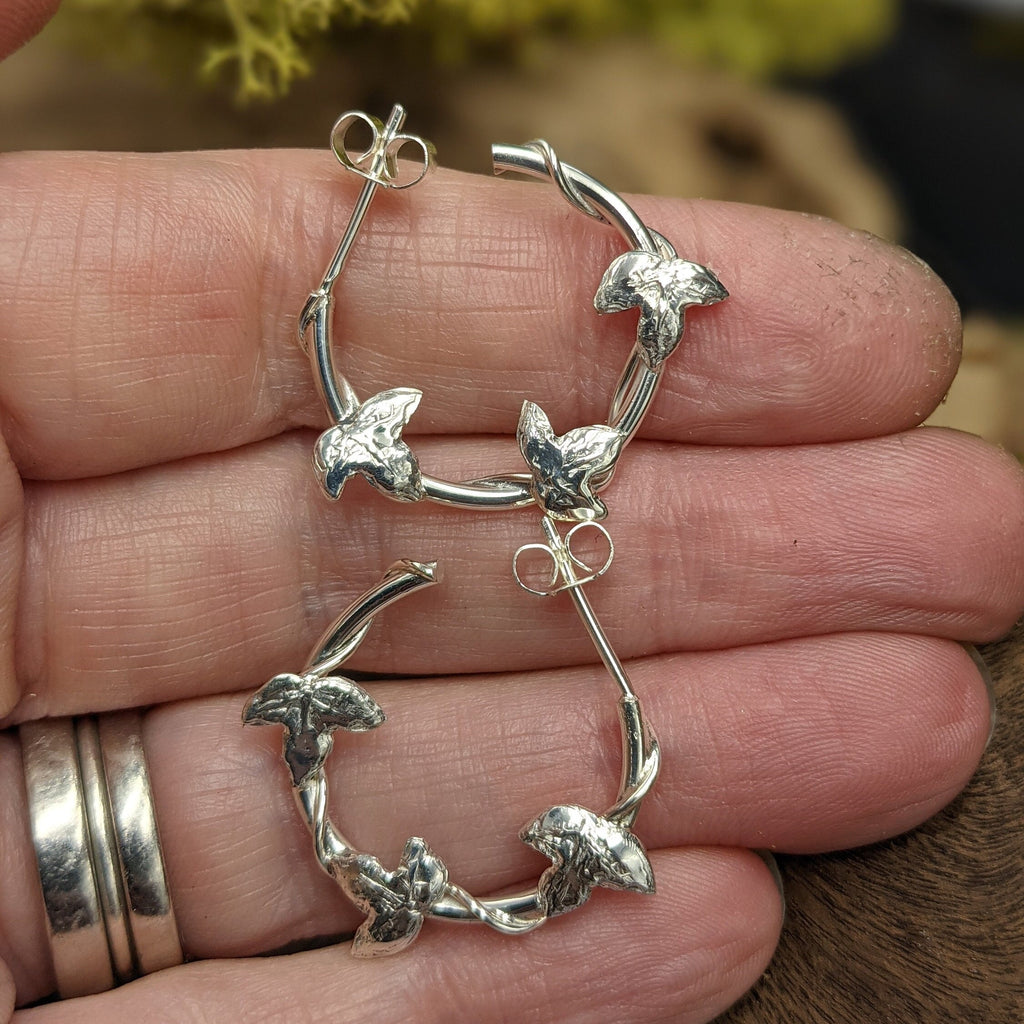 Silver Ivy hoops, Christmas earrings, yule gift, Made to order, Christmas gift, Ivy leaf, xmas gift, hedera theme, ladies, stocking filler, women, yuletide