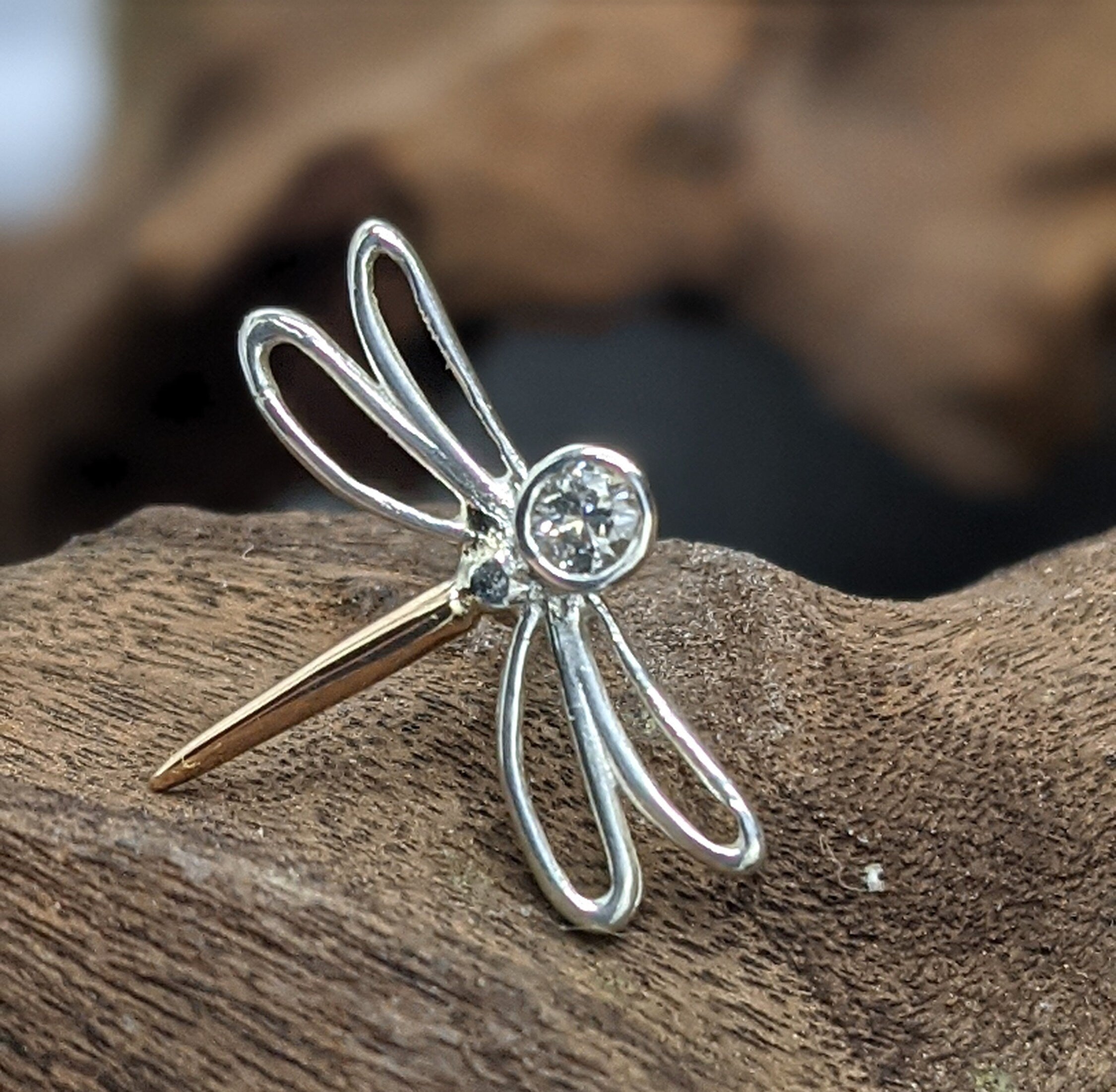 Silver and gold Diamond set dragonfly pin, dragonfly lapel pin, diamond brooch, Dragonfly jewellery, insect jewellery, Mum gift, womens gift
