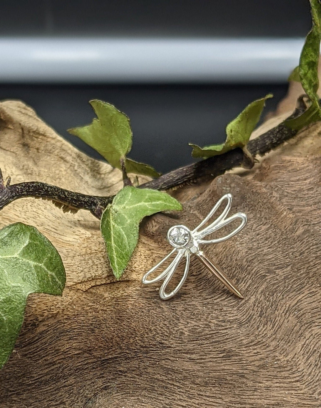 Silver and gold Diamond set dragonfly pin, dragonfly lapel pin, diamond brooch, Dragonfly jewellery, insect jewellery, Mum gift, womens gift