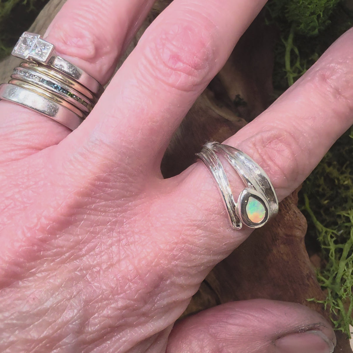 Sterling Silver Australian Opal Ring – Organic Handmade 925 Silver Ring