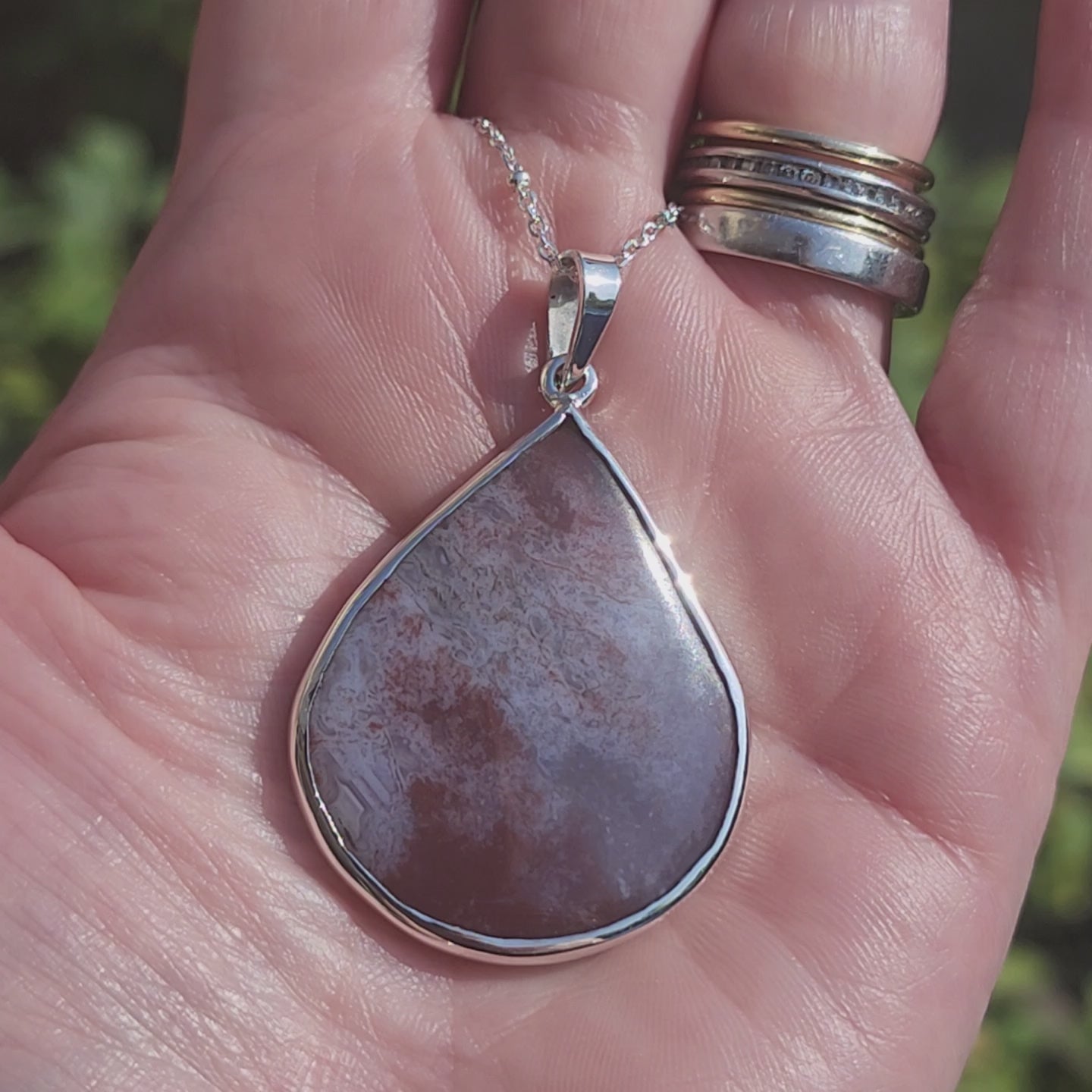 Sterling Silver Large Pear Shape Red Moss Agate Pendant